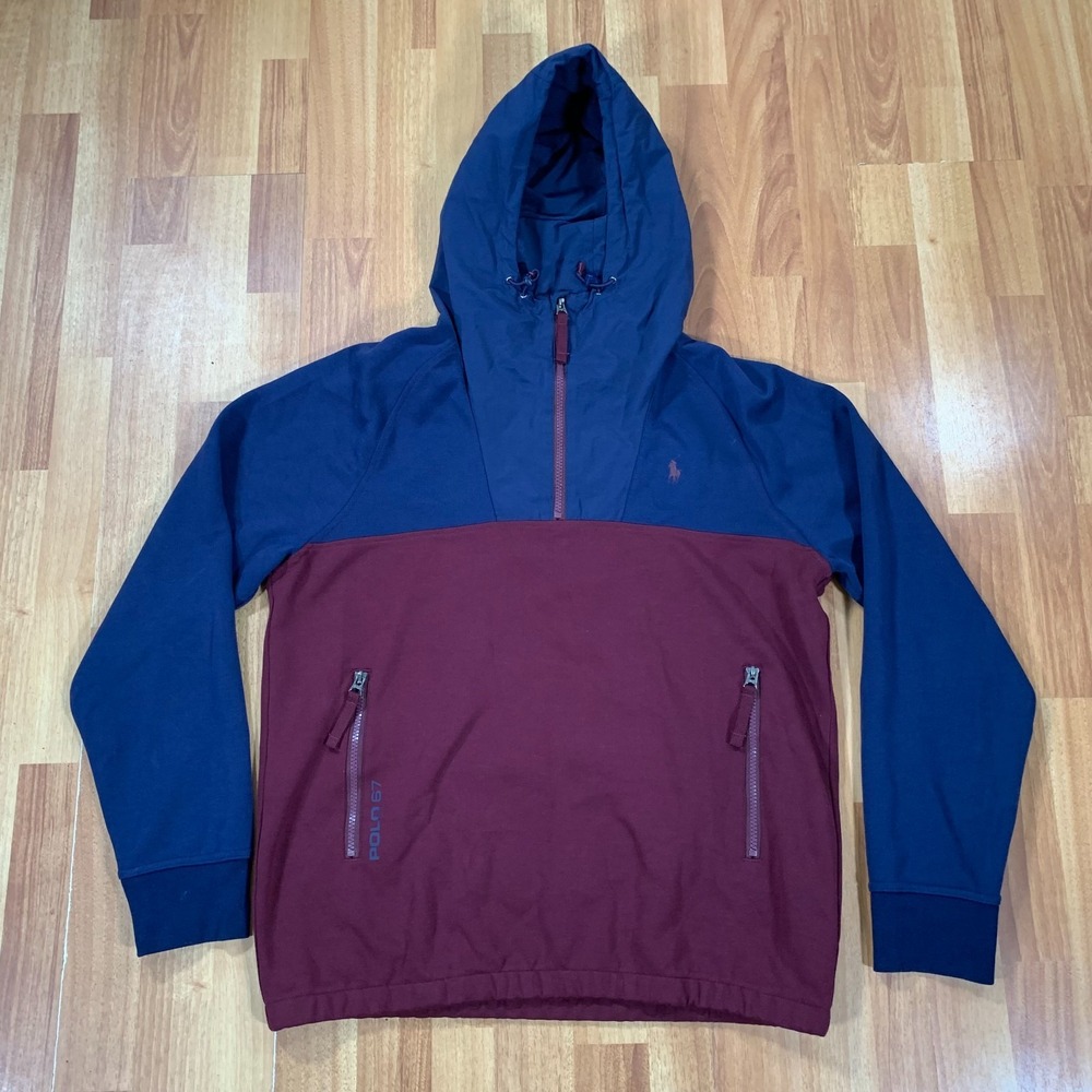 Ralph Lauren P67 Hoodie Mens Medium Blue Purple Colorblock Performance Pullover